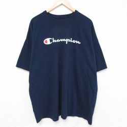 XL★古着 チャンピオン Champion 半袖 ブランド Tシャツ メンズ ビッグロゴ 大きいサイズ コットン クルーネック 紺 ネイビー 24jun03 中古