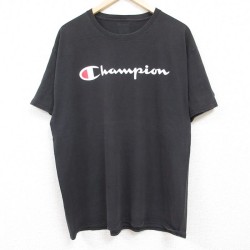 XL★古着 チャンピオン Champion 半袖 ブランド Tシャツ メンズ ビッグロゴ クルーネック 黒 ブラック 24jun05 中古