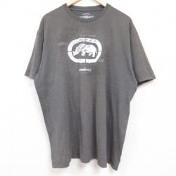 XL★古着 エコー ECKO 半袖 ブランド Tシャツ メンズ ビッグロゴ 大きいサイズ クルーネック 濃グレー 霜降り 【spe】 24jun05 中古
