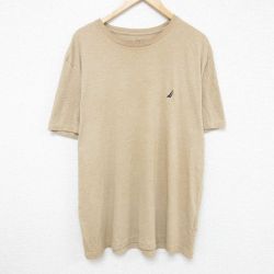 XL★古着 ノーティカ NAUTICA 半袖 ブランド Tシャツ メンズ ワンポイントロゴ 大きいサイズ クルーネック 薄茶 ブラウン 霜降り 24jul05 中古