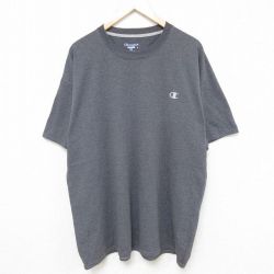 XL★古着 チャンピオン Champion 半袖 ブランド Tシャツ メンズ ワンポイントロゴ 大きいサイズ クルーネック 濃グレー 霜降り 24jul12 中古