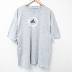 【50%OFF】XL★古着 アディダス adidas 半袖 ブランド Tシャツ メンズ ビッグロゴ 大きいサイズ クルーネック グレー 霜降り 24aug10 中古