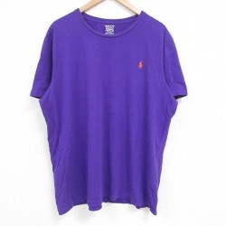 XL★古着 ラルフローレン Ralph Lauren 半袖 ブランド Tシャツ メンズ ワンポイントロゴ コットン クルーネック 紫 パープル 25apr18 中古