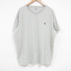 XL★古着 ラルフローレン Ralph Lauren 半袖 ブランド Tシャツ メンズ ワンポイントロゴ 大きいサイズ コットン Vネック グレー 霜降り 25apr18 中古