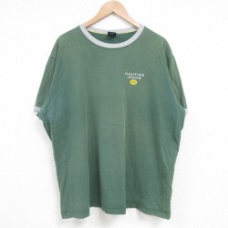 XL★古着 ノーティカ NAUTICA 半袖 ブランド Tシャツ メンズ ワンポイントロゴ コットン クルーネック 緑 グリーン 25apr18 中古
