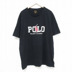 XL★古着 ラルフローレン Ralph Lauren 半袖 ブランド Tシャツ メンズ ビッグロゴ 大きいサイズ コットン クルーネック 黒 ブラック 25jun05 中古