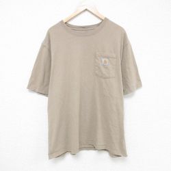 【20%OFF】XL★古着 カーハート Carhartt 半袖 ブランド Tシャツ メンズ 胸ポケット付き 大きいサイズ クルーネック ベージュ カーキ 25jun05 中古