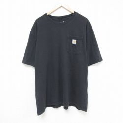 XL★古着 カーハート Carhartt 半袖 ブランド Tシャツ メンズ ワンポイントロゴ 大きいサイズ クルーネック 黒 ブラック 25jun05 中古