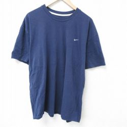 【50%OFF】XL★古着 ナイキ NIKE 半袖 ブランド Tシャツ メンズ ワンポイントロゴ 大きいサイズ コットン クルーネック 紺 ネイビー 25may15 中古