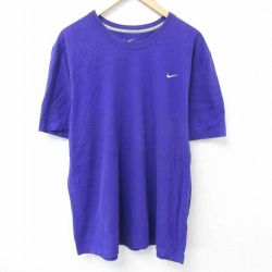 【50%OFF】XL★古着 ナイキ NIKE 半袖 ブランド Tシャツ メンズ ワンポイントロゴ 大きいサイズ コットン クルーネック 紫 パープル 25may15 中古