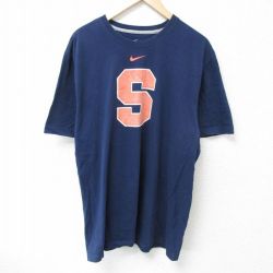 XL★古着 ナイキ NIKE 半袖 ブランド Tシャツ メンズ S 大きいサイズ コットン クルーネック 紺 ネイビー 25may15 中古