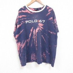 XL★古着 ラルフローレン Ralph Lauren 半袖 ブランド Tシャツ メンズ 90年代 90s ビッグロゴ 大きいサイズ コットン クルーネック 紺 ネイビー ブリーチ加工 25jun04 中古