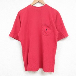 L★古着 ラルフローレン Ralph Lauren 半袖 ブランド Tシャツ メンズ 90年代 90s ワンポイントロゴ 胸ポケット付き コットン クルーネック 赤 レッド 25jun04 中古