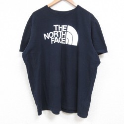 XL★古着 ノースフェイス THE NORTH FACE 半袖 ブランド Tシャツ メンズ ビッグロゴ 大きいサイズ コットン クルーネック 紺 ネイビー 25jun04 中古