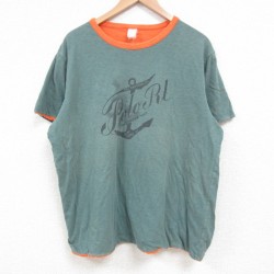 XL★古着 ラルフローレン Ralph Lauren 半袖 ブランド Tシャツ メンズ リバーシブル コットン クルーネック 薄緑 グリーン 25jun04 中古