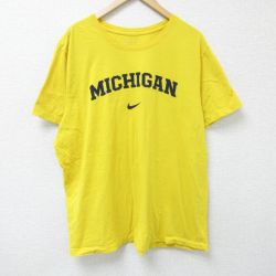 XL★古着 ナイキ NIKE 半袖 ブランド Tシャツ メンズ ミシガン 大きいサイズ クルーネック 黄 イエロー 25may22 中古