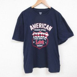 【20%OFF】XL★古着 リー Lee 半袖 ブランド Tシャツ メンズ アメリカン 大きいサイズ コットン クルーネック 紺 ネイビー 25jun06 中古