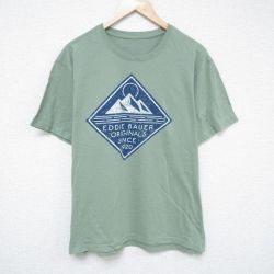 XL★古着 エディーバウアー 半袖 ブランド Tシャツ メンズ 大きいサイズ クルーネック 薄緑 グリーン 25jun06 中古