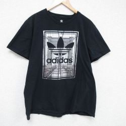 XL★古着 アディダス adidas 半袖 ブランド Tシャツ メンズ ビッグロゴ リーフトレフォイル コットン クルーネック 黒 ブラック 25jun06 中古