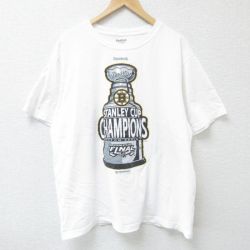 XL★古着 リーボック REEBOK 半袖 ブランド Tシャツ メンズ NHL ボストンブルーインズ 大きいサイズ コットン クルーネック 白 ホワイト アイスホッケー 25may26 中古