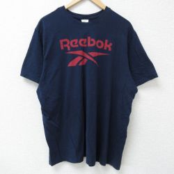 XL★古着 リーボック REEBOK 半袖 ブランド Tシャツ メンズ ビッグロゴ 大きいサイズ コットン クルーネック 紺 ネイビー 25may26 中古