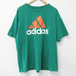 XL★古着 アディダス adidas 半袖 ブランド Tシャツ メンズ ビッグロゴ 大きいサイズ コットン クルーネック 緑 グリーン 25may26 中古