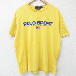 XL★古着 ラルフローレン Ralph Lauren ポロスポーツ 半袖 ブランド Tシャツ メンズ ビッグロゴ コットン クルーネック 黄 イエロー 25may26 中古