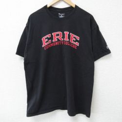 【50%OFF】XL★古着 チャンピオン champion 半袖 ブランド Tシャツ メンズ エリーコミュニティ カレッジ コットン クルーネック 黒 ブラック 25may26 中古
