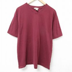 XL★古着 エルエルビーン LLBEAN 半袖 ブランド Tシャツ メンズ 無地 大きいサイズ コットン Vネック エンジ 25may26 中古