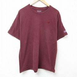 XL★古着 チャンピオン champion 半袖 ブランド Tシャツ メンズ ワンポイントロゴ クルーネック エンジ 25may26 中古
