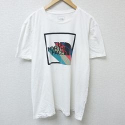 XL★古着 ノースフェイス THE NORTH FACE 半袖 ブランド Tシャツ メンズ ビッグロゴ 大きいサイズ コットン クルーネック 白 ホワイト 25may26 中古