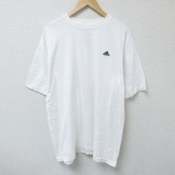 XL★古着 アディダス adidas 半袖 ブランド Tシャツ メンズ ワンポイントロゴ 大きいサイズ コットン クルーネック 白 ホワイト 25may26 中古