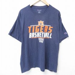 XL★古着 チャンピオン champion 半袖 ブランド Tシャツ メンズ バスケットボール 大きいサイズ クルーネック 紺 ネイビー 霜降り 25jun09 中古