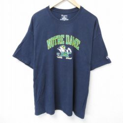 【50%OFF】XL★古着 チャンピオン champion 半袖 ブランド Tシャツ メンズ ノートルダム 大きいサイズ コットン クルーネック 紺 ネイビー 25jun09 中古