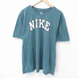 XL★古着 ナイキ NIKE 半袖 ブランド Tシャツ メンズ ビッグロゴ 大きいサイズ クルーネック 青緑 25jun09 中古