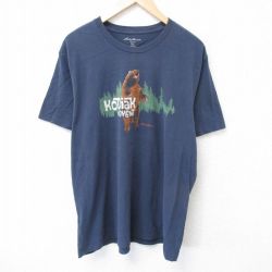 XL★古着 エディーバウアー 半袖 ブランド Tシャツ メンズ クマ 大きいサイズ コットン クルーネック 紺 ネイビー 25jun09 中古