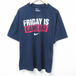 XL★古着 ナイキ NIKE 半袖 ブランド Tシャツ メンズ フライディ コットン クルーネック 紺 ネイビー 25jun09 中古
