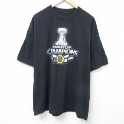 XL★古着 リーボック REEBOK 半袖 ブランド Tシャツ メンズ NHL ボストンブルーインズ 大きいサイズ クルーネック 黒 ブラック アイスホッケー 25jun09 中古