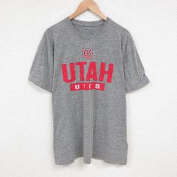XL★古着 チャンピオン champion 半袖 ブランド Tシャツ メンズ ユタ 大きいサイズ クルーネック グレー 霜降り 25jun10 中古