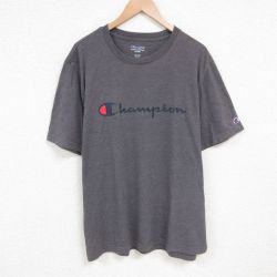 XL★古着 チャンピオン champion 半袖 ブランド Tシャツ メンズ ビッグロゴ 大きいサイズ クルーネック 濃グレー 霜降り 25jun10 中古