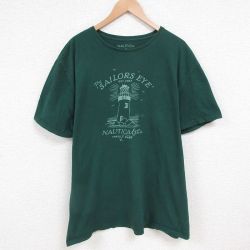 XL★古着 ノーティカ NAUTICA 半袖 ブランド Tシャツ メンズ 灯台 大きいサイズ コットン クルーネック 緑 グリーン 25jun10 中古
