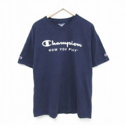 XL★古着 チャンピオン champion 半袖 ブランド Tシャツ メンズ HOW クルーネック 紺 ネイビー 25jun16 中古