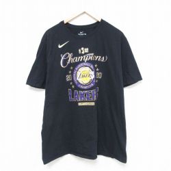 XL★古着 ナイキ NIKE 半袖 ブランド Tシャツ メンズ NBA ロサンゼルスレイカーズ 大きいサイズ コットン クルーネック 黒 ブラック バスケットボール 25jun16 中古