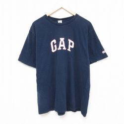 XL★古着 ギャップ GAP 半袖 ブランド Tシャツ メンズ ビッグロゴ コットン クルーネック 紺 ネイビー 25jun18 中古