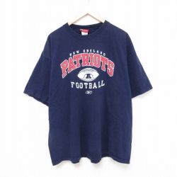 XL★古着 リーボック REEBOK 半袖 ブランド Tシャツ メンズ NFL ニューイングランドペイトリオッツ 大きいサイズ コットン クルーネック 紺 ネイビー アメフト スーパーボウル 25jun18 中古