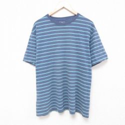 XL★古着 エルエルビーン LLBEAN 半袖 ブランド Tシャツ メンズ コットン クルーネック 薄紺他 ネイビー ボーダー 25jun18 中古