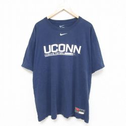 XL★古着 ナイキ NIKE 半袖 ブランド Tシャツ メンズ UCONN 大きいサイズ コットン クルーネック 紺 ネイビー 25jun18 中古