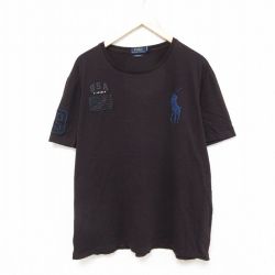 XL★古着 ラルフローレン Ralph Lauren 半袖 ブランド Tシャツ メンズ ビッグポニー コットン クルーネック こげ茶系 ブラウン 25jun18 中古