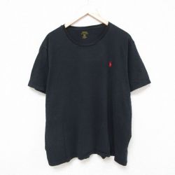 XL★古着 ラルフローレン Ralph Lauren 半袖 ブランド Tシャツ メンズ ワンポイントロゴ 大きいサイズ コットン クルーネック 黒 ブラック 25jun18 中古