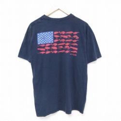 XL★古着 コロンビア COLUMBIA 半袖 ブランド Tシャツ メンズ ルアー コットン クルーネック 紺 ネイビー 25jun18 中古